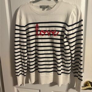 Marled Striped Sweater with Red Love Detail